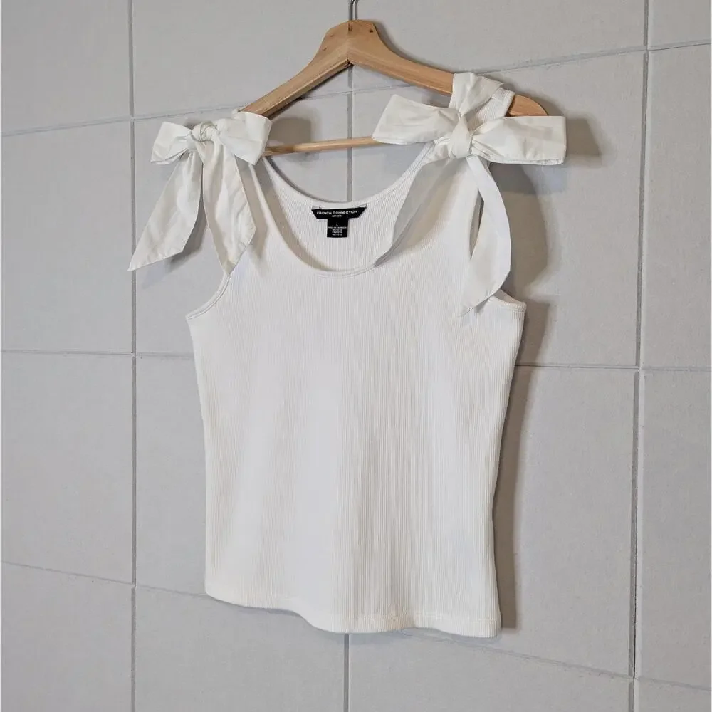 French Connection white cotton bow tank top - Picture 2 of 6
